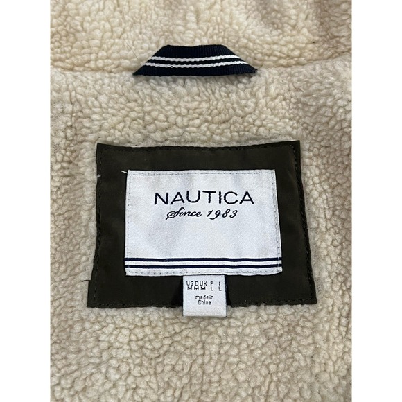 Nautica Women's Olive Green Quilted Jacket Elbow Patch Size Medium Polyester - Picture 6 of 6